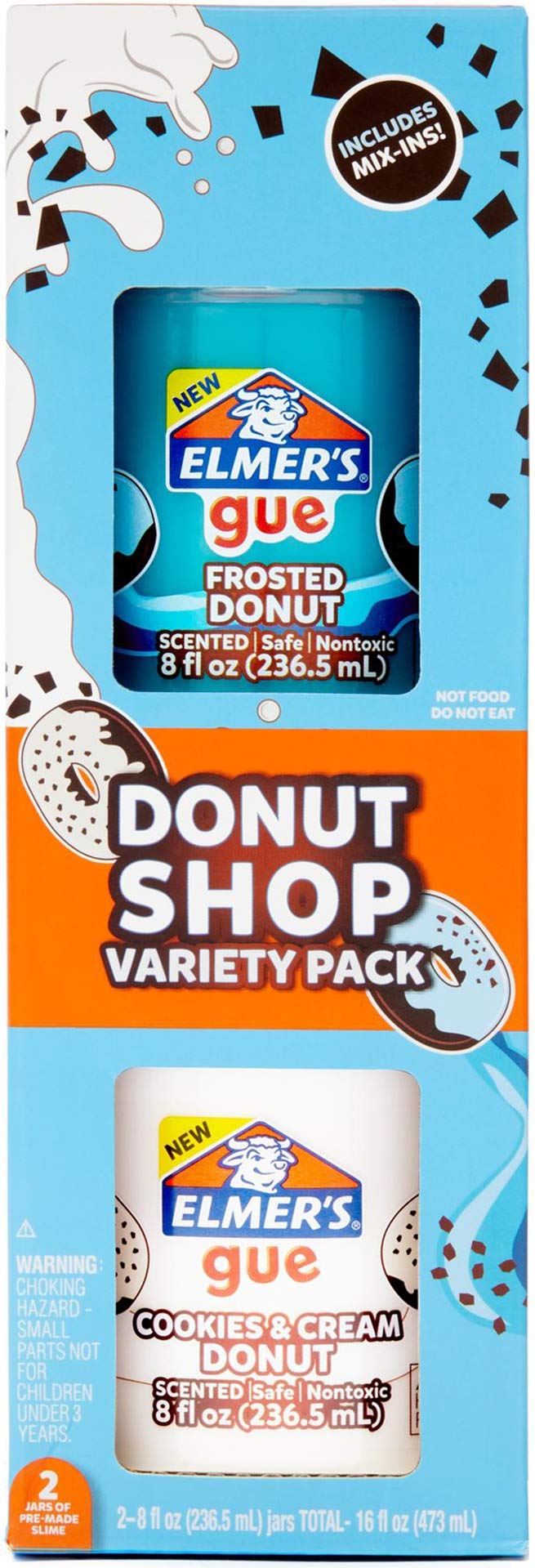 Elmer's GUE Premade, Donut Shop Variety Pack, Scented, Includes Fluffy, Glossy Blue, Slime Add-Ins, 2 Count