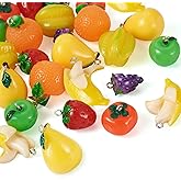 Cheriswelry 27Pcs 3D Resin Fruit Pendants Apple Orange Banana Grape Strawberry Dangle Charms with Platinum Loops 15-35mm 9 Styles for DIY Jewelry Making