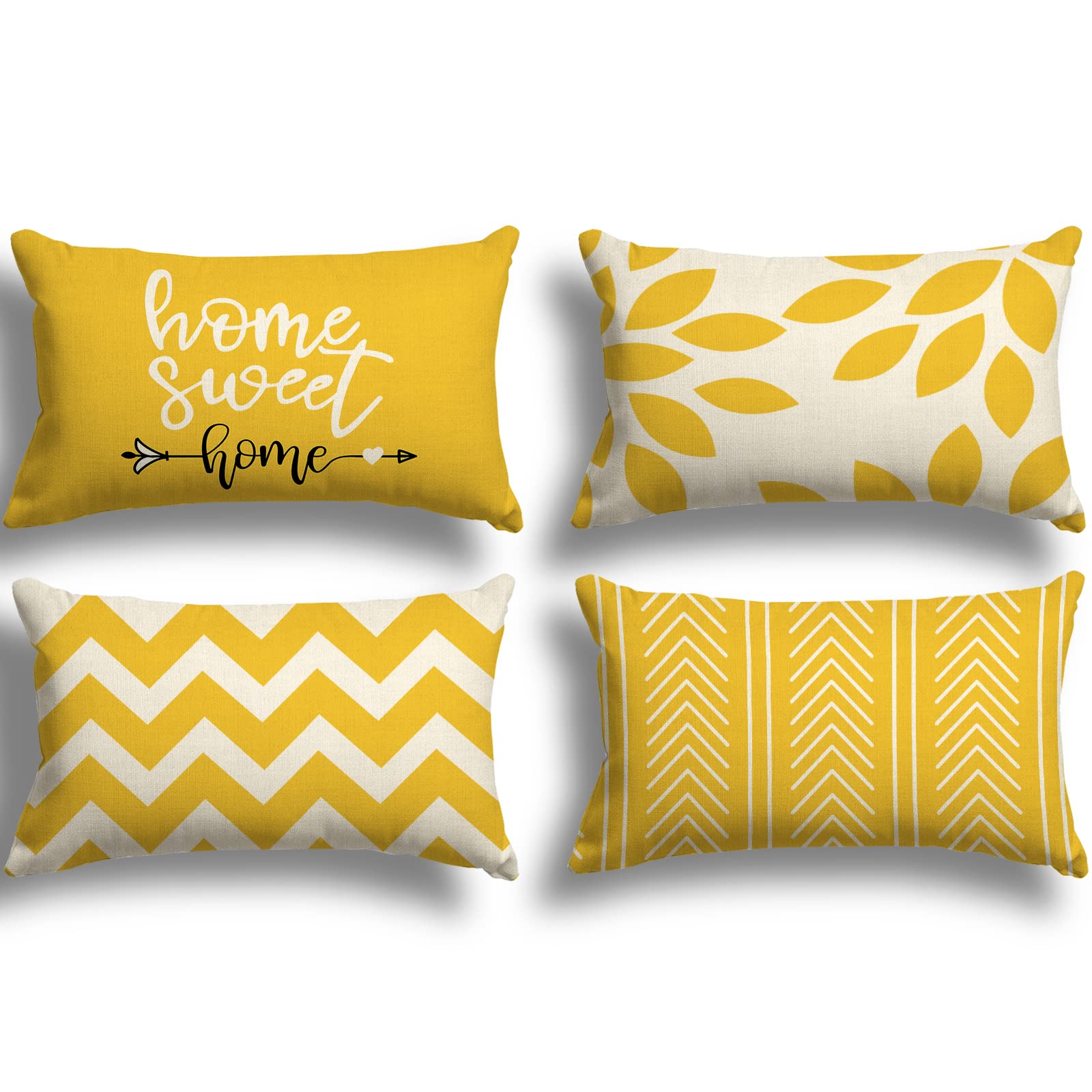 ZWJD Cushion Cover, 30 x 50 cm, Set of 4, Decorative Outdoor Cushion Covers, Linen Decorative Cushion for Bedroom, Sofa, Chair, Bed, Garden (30 x 50 cm, Yellow)