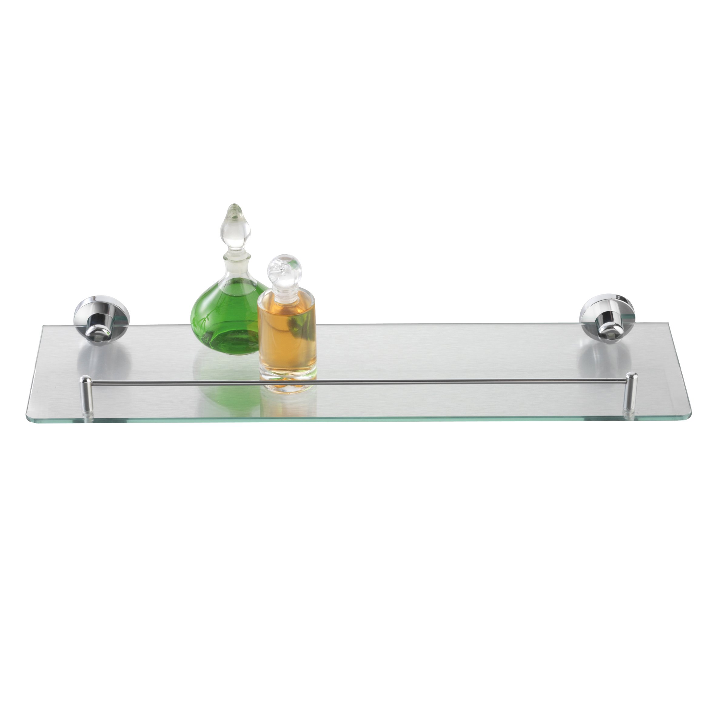 axentia Bathroom Glass Rectangular Shelf, Chromed, Wall Mounted Single Tier Shower Caddy, 5 mm Tempered Glass, Mirror Front Storage Shelf, Bath Kitchen Basket Organiser, approx. 50 x 14 x 5.7 cm
