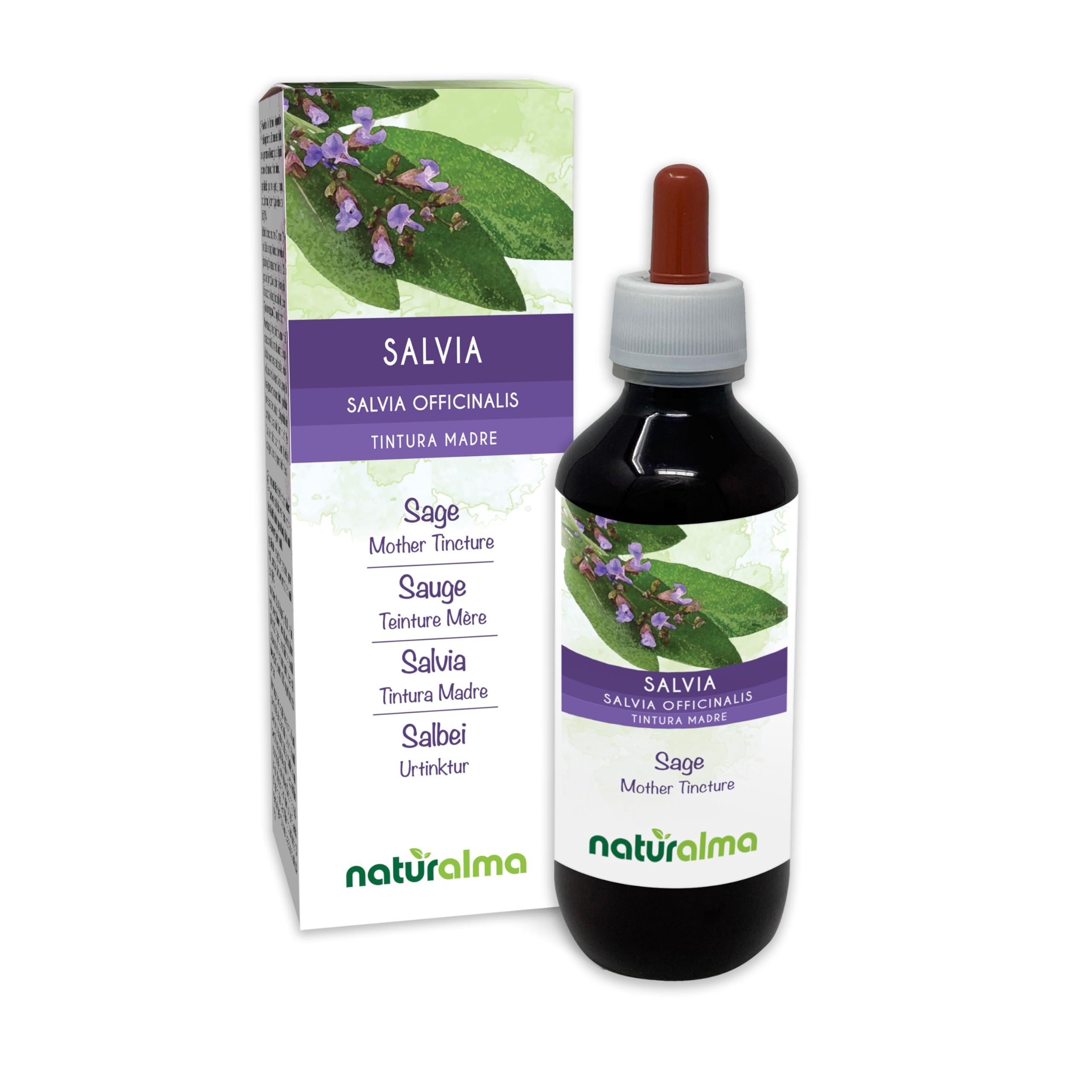 Sage (Salvia officinalis) Leaves Alcohol-Free Mother Tincture Naturalma - Liquid Extract Drops 200 ml - Food Supplement - Vegan