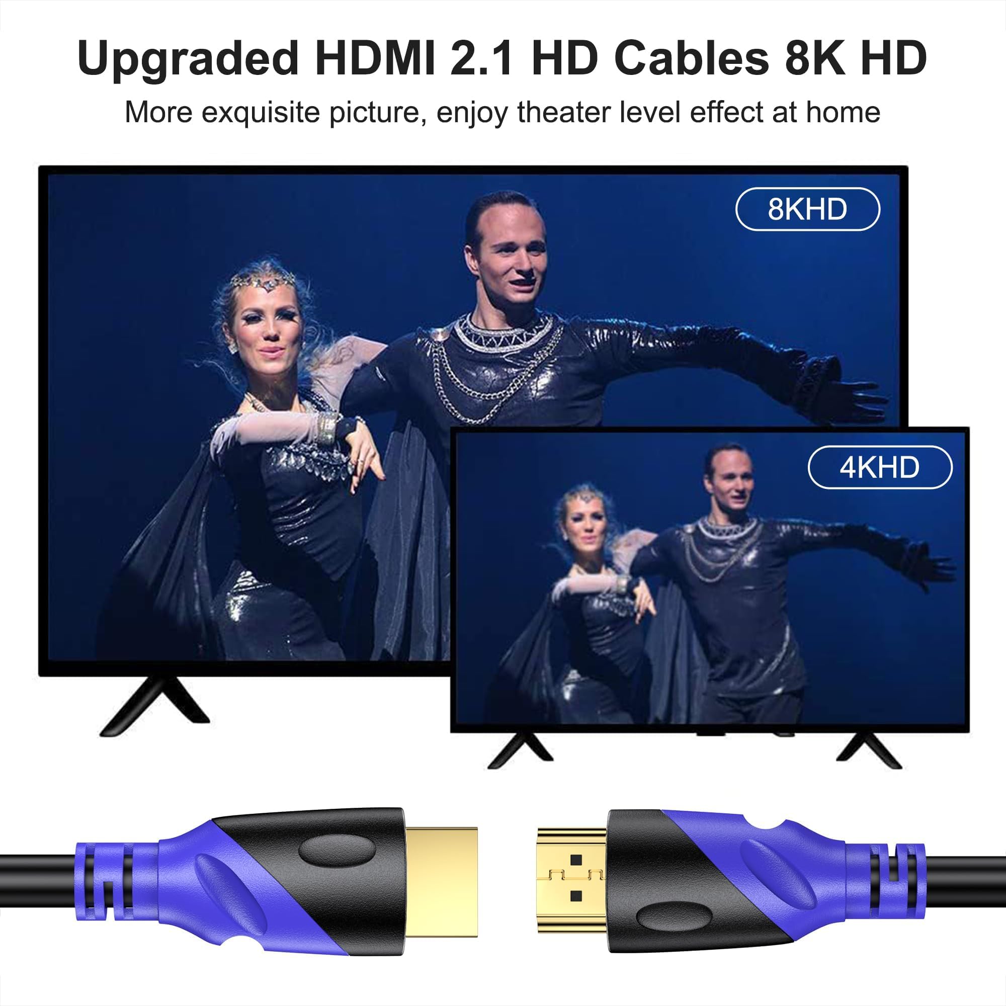 Rommisie 8K HDMI 2.1 Kabel 2m, 8K@60Hz 4K@120Hz Ultra High Speed Kabel Lead 48Gbps, Supports eARC HDR10 HDCP 2.2/2.3, Kompatibel mit all HDMI devices PC/TV/HDTV/Blu-ray 6