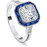BERRICLE Sterling Silver Halo Art Deco Milgrain Ring for Women, Princess Cut Cubic Zirconia CZ