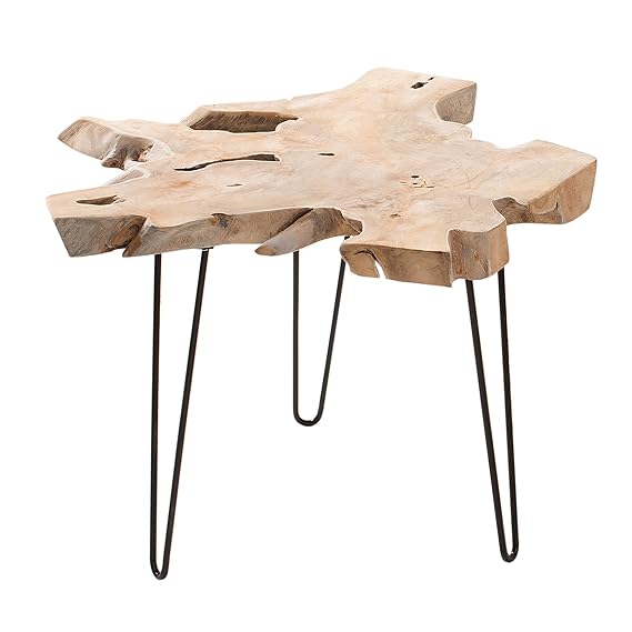 Massiver Teak Beistelltisch WILD 60cm Baumscheibe Couchtisch mit Jahresringen Holztisch Massivholz