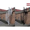 Austrian Outdoor Spiral Staircase, Steel Galvanized and Then Powder Coated Black/White, PVC Handrail, 47.24" Diameter 13-Step kit to 120.28" Height, Please Get a Shipping Quote from us Before Order