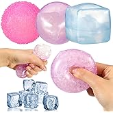 Meooeck 3 Pack Sensory Stress Balls Ice Cube Fidget Sensory Squeeze Ball 2.56 Inch Fun Colorful Anxiety Stress Relief Gift for Adults ADHD Autism Calming Relaxing Holiday and Birthday Gifts