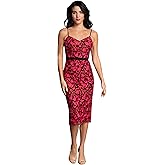 Dress The Population Womens Emma V Neck Embroidered Sleeveless Belted Midi DressDress