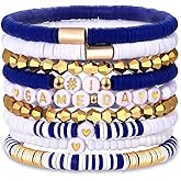 VOGUEKNOCK 9 Pack Game Day Bracelets for Women Stackable Heishi Beaded Stretch Bracelet Football Sport Fan Bracelet Sports Game Team Jewelry Accessories Gifts