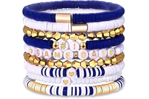 VOGUEKNOCK 9 Pack Game Day Bracelets for Women Stackable Heishi Beaded Stretch Bracelet Football Sport Fan Bracelet Sports Game Team Jewelry Accessories Gifts