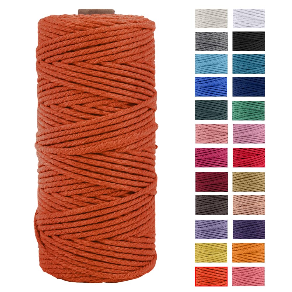 JeogYong Macrame Cord Thick Natural Cotton Cord Yarn Macrame Rope for Wall Hangings, Plant Hangers, DIY Crafts, Home Decorations, Gift Wrapping 3mm x 100m (Orange)