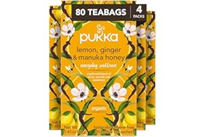 Pukka Lemon, Ginger & Manuka Honey Organic Herbal Tea, Caffeine Free, Fair Trade, Kosher, USDA Certified Organic, 20 Tea Bags (Pack of 4)
