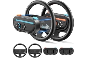 RYSKER Steering Wheel & Grip for 2025 Switch 2 Joy-Cons, Switch 2 Racing Wheel with Detachable Controller Grip for Mario Kart World 8 Deluxe, Family Sports Party Switch Accessories -2 Packs, Orange & Blue