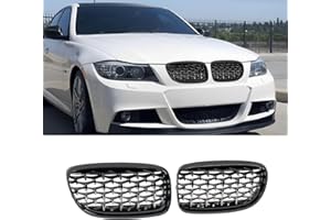KHK Front Grill For BMW 3 Series E90 LCI 2009-2011 323i 328i 328xi 335d 335i 335xi Sedan E91 LCI 328i 328xi Touring, Gloss Black Diamond ABS Automotive Replacement Grille Kidney Front Grill