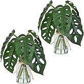 Muhanjia Artificial Flowers Turtle-Back, Alocasia Leaf, in Glass Vase with Faux Water,7Pcs Artificial Leaves Real Touch Latex Leaves for Centerpiece (2, Turtle-Back Leaf)