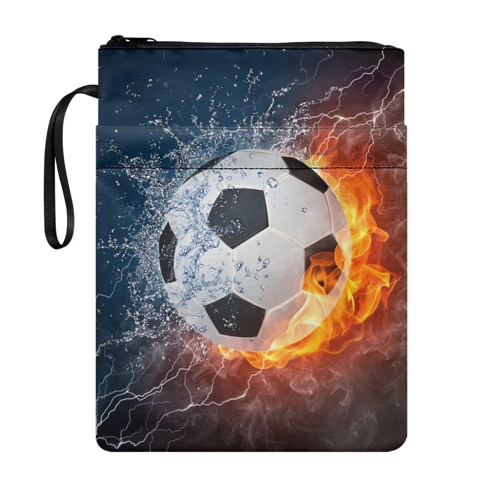 Chaqlin Boys Girls Cute Book Sleeve Cover With Flame Football Print - Kids School Bags With Zipper Pocket - Organizer Pouch for Hardcover Paperback