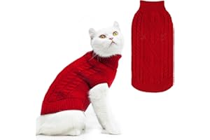 PUPTECK Winter Cat Sweater Coat - Soft Warm Cold Weather Clothes Knitwear for Kittens & Small Dogs Indoor Outdoor Wearing, Knitted Classic for Doggies Kitties, Red, S