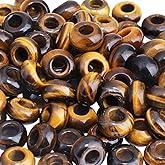 TUMBEELLUWA Natural Gemstone Beads for Jewelry Making, Rondelle Large Hole Loose Beads Pack of 15,Tiger's Eye(8x14 mm)