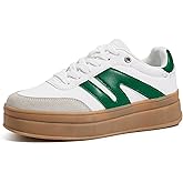 LUCKY STEP Women's Platform Retro Fashion Sneakers Classic Casual Gum Rubber Sole Skate Trainer Tennis Walking Shoes Thick Sole Trendy Footwear