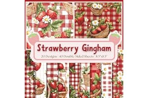 Strawberry Gingham Scrapbook Paper Craft Pad: 20 Checkered Designs, 40 Double-Side Sheets Printed on 8.5"x8.5" Size Paper. Pe