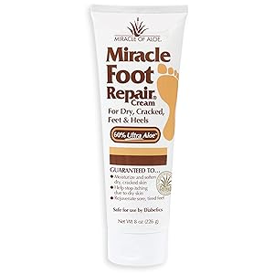 Miracle Foot Repair Cream | 8 Ounce Tube | 60% Pure Aloe Vera Gel | Fast Relief for Dry, Cracked, Itchy Feet and Heels | Moisturizes | Softens | Restores Comfort | Stops Nasty Odor | Diabetic-Safe