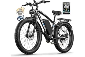 GAMVIRE 24"/26" 52V 19.2Ah Electric Bike for Adults, 1500W Peak 2000W E-Bike, Max 36MPH &70Miles, Hydraulic Disc Brake, Off Road Snow Mountain Pedal Assist Fat Tire Fast E-Bicycle, UL 2849 Certified