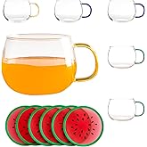 UMEIED 6-Pack 14Oz Crystal Glass Coffee Mugs with Handles, Durable Clear Cups for Latte, Espresso, Milk, Coffee and Iced Drinks (Multicolor)