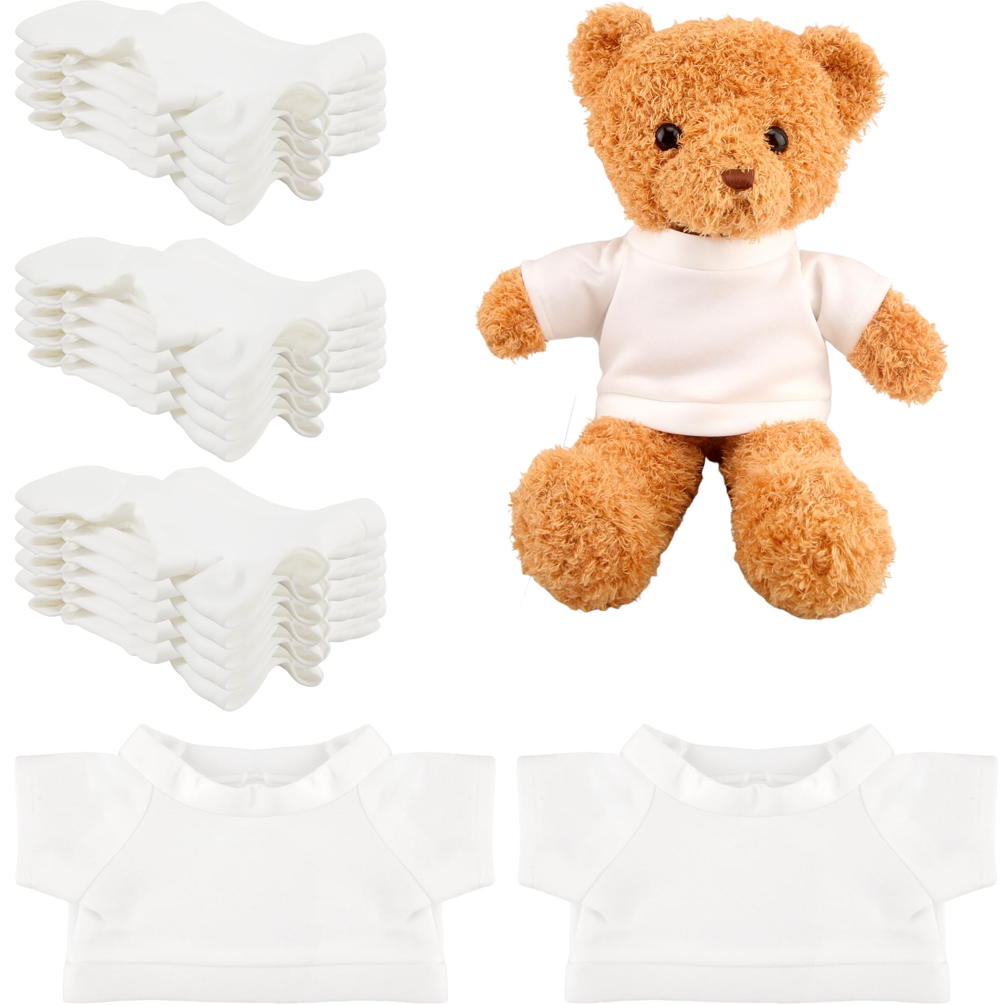 15 Pcs Stuffed Bear Toy White T Shirt Bulk Sublimation Blank Bear Clothes White Tee Shirt Doll T Shirts for 15 Inch Stuffed Bears Dolls DIY