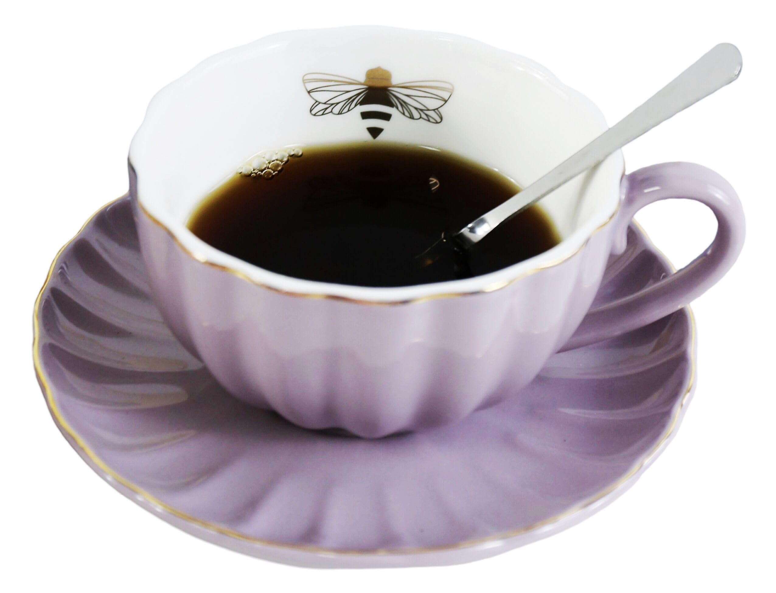 YBK Tech Strength Porcelain Tea Sets, Cup and Saucer Set- Gold Bee Inside The Cup (Purple)