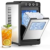 COWSAR Ice Maker Countertop, Portable Ice Machine with Self-Cleaning, 8 Cubes in 6 Mins, 26 lbs/24Hrs, Quiet Commercial Compact Ice Machine for Home, Camping, Bar, Stainless Steel Sliver