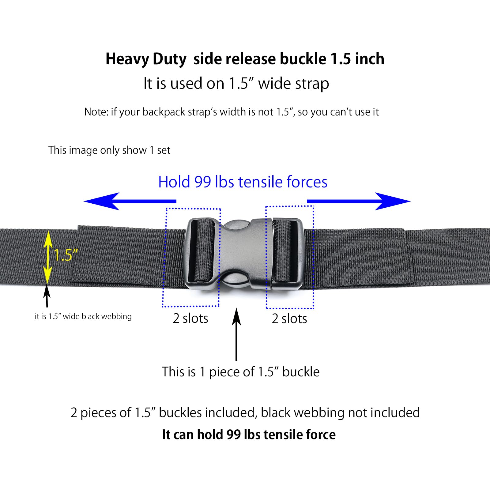 Quick Side Release Buckle, Heavy Duty Plastic Snap Buckle Clip Clasp Fasteners for Backpack Strap