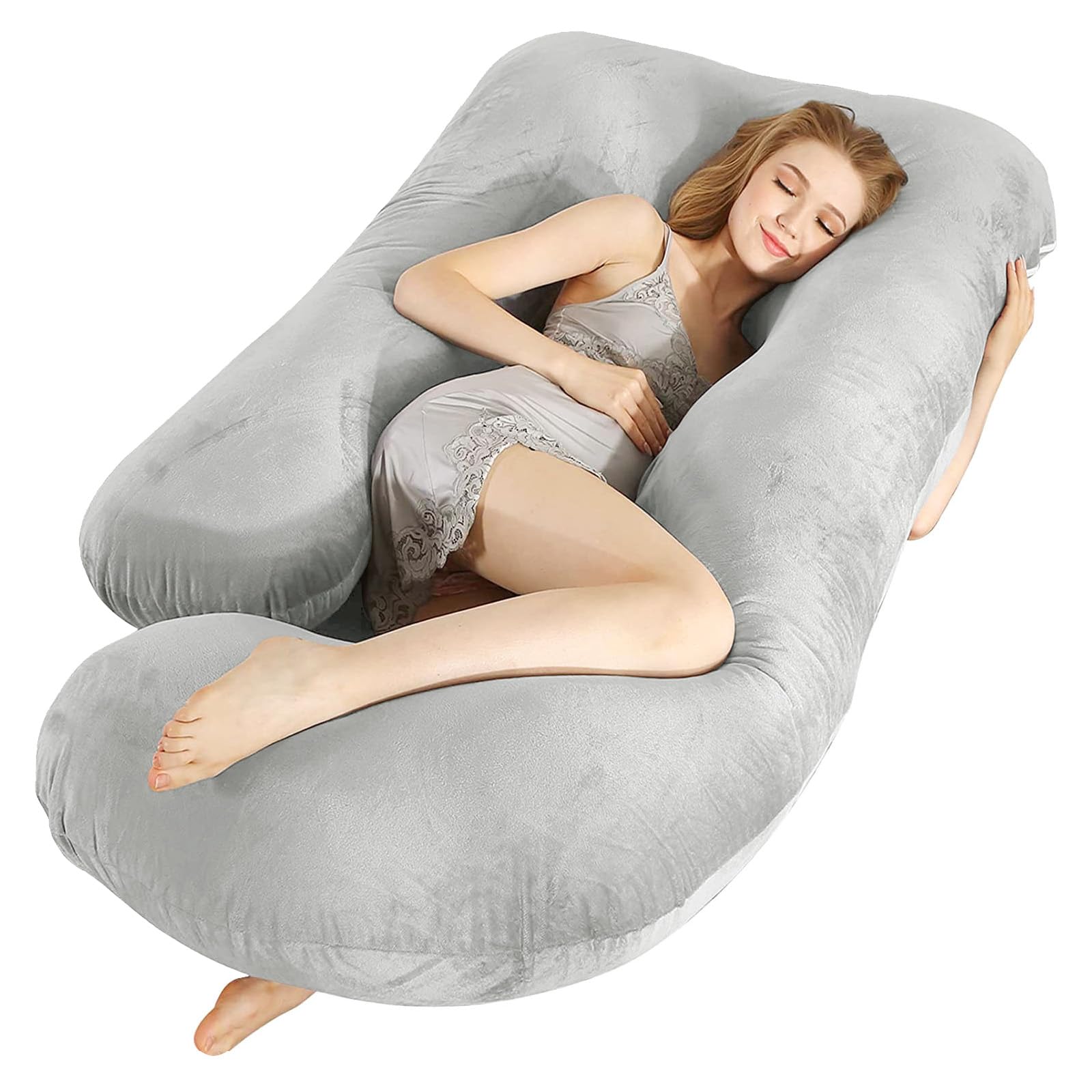 ROCYJULIN 抱き枕 妊婦 だきまくら 低反発授乳クッション 多機能u字枕 マタニティ抱き枕 上半身を包み込むまくら ポリエステル 体圧分散 腰楽 カバー付き ライトグレー ROCYJULIN商品画像