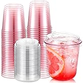 LemonRoad 50 Pack 12 Oz Disposable Iced Coffee Drink Cups, Round Bottom Plastic Cups with Lids Strawless, Plastic Cup with Lids for Iced Coffee Smoothie Cold Beverage Party Catering Supplies