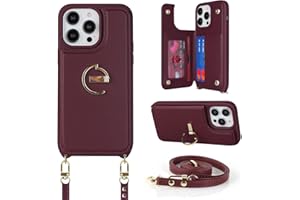 Ｈａｖａｙａ crossbody phone case for iPhone 15 Pro case with strap for women iPhone 15 Pro case with card holder iPhone 15 Pro leather wallet cover with credit card slot-Wine Red