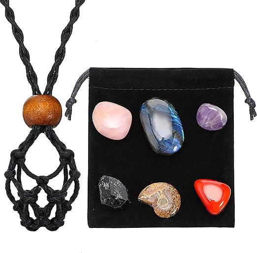 6 Pieces Healing Stones and Crystals with Necklace Cord, Empty Stone