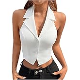 SOLY HUX Women's Halter V Neck Vest Button Down Backless Crop Tank Tops Sleeveless Blazer Waistcoat
