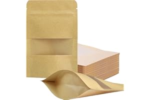 FireKylin 100 Pcs Paper Bags Resealable bags 3.5" x 5.5" Zipper Food Storage Bags, Stand Up, with Matte Window, Reusable, Sealable, for Packaging Products