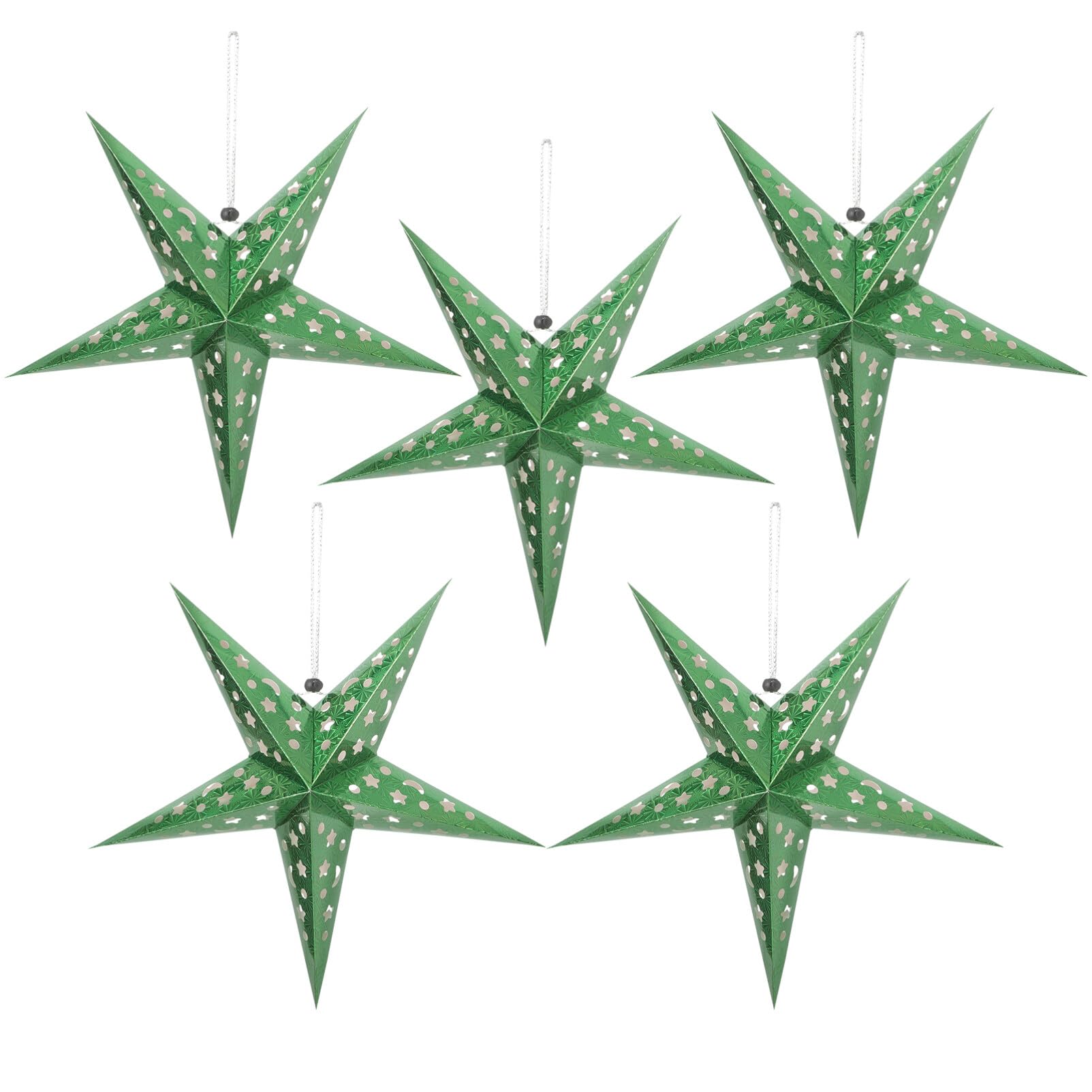 minkissy 5pcs Paper Star Lantern Lampshade Hanging 3D Christmas Star Ornaments Hanging Lamp Christmas Snowflakes Decorations Green 45cm