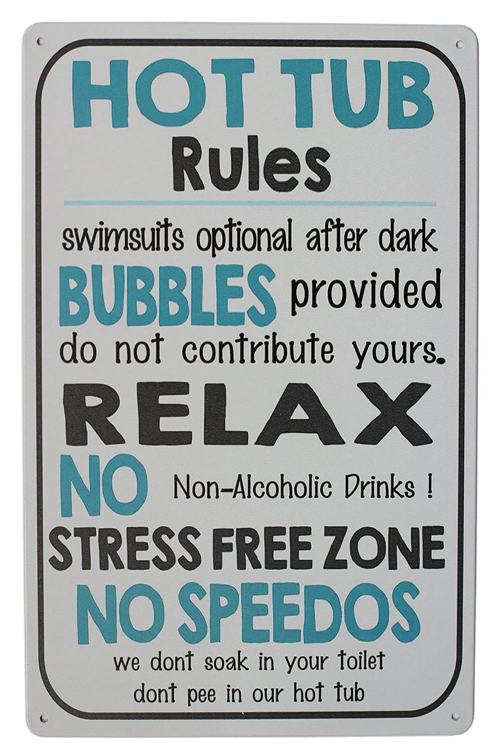 Hioni Hot Tub Rules, Metal Tin Sign, Vintage Plaque Wall Decor