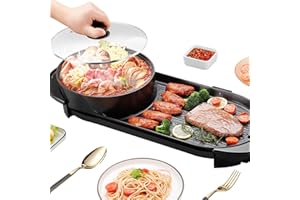 Moongiantgo 2 in 1 Hot Pot with Grill Electric 2000W Non-Stick Indoor BBQ Grill Shabu Shabu Pot 120°C-250°C Five-levels Seper