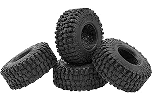 4PCS HIRCQOO 1.0" SCX24 Rubber Crawler Mud Terrain Micro Rubber Tire Compatible with Axial 1/24 Gladiator Bronco B17 C10 JLU Deadbolt RC Crawler Car SCX24 Associated (Black)