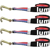 Iumcin(Pack of 2) 2" x8' Lasso Strap with Ratchet and J Finger Hook Tie Wheel Net Auto Tow Towing Car Hauler Down