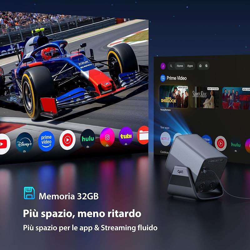 Proiettore 1080P HDR10+, Memoria 32 GB【App integrate】