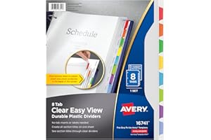 Avery Clear Easy View Durable Plastic Dividers 8-Tab, Assorted, Tabs and Sheet Protector (16741)