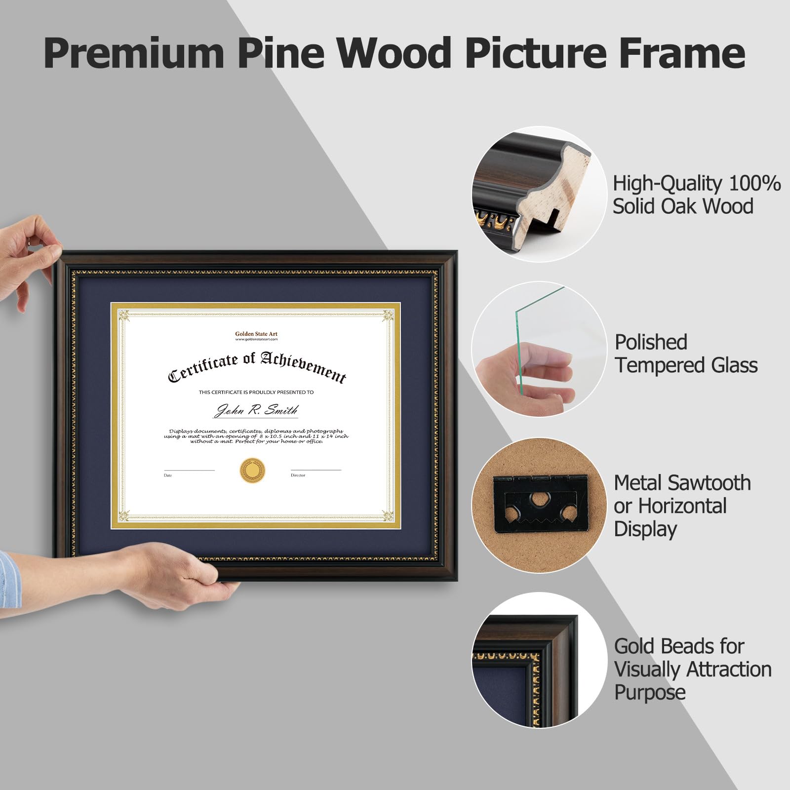Golden State Art, 8.5x11 Diploma Frame, Solid Wood