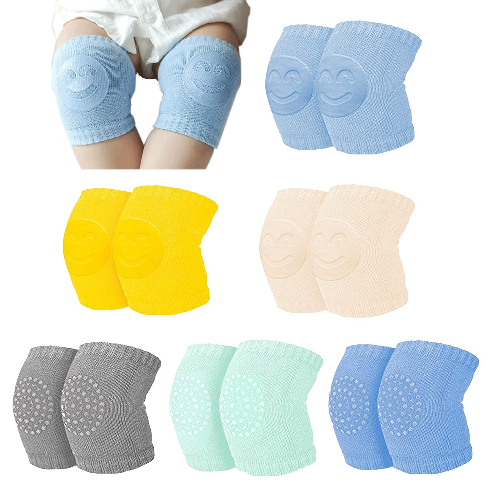 SwirlColor 6 Pairs Baby Knee Pads for Crawling Anti Slip Cotton Toddler Kids Knee Protector for Walking Two Styles Differet Colors - S
