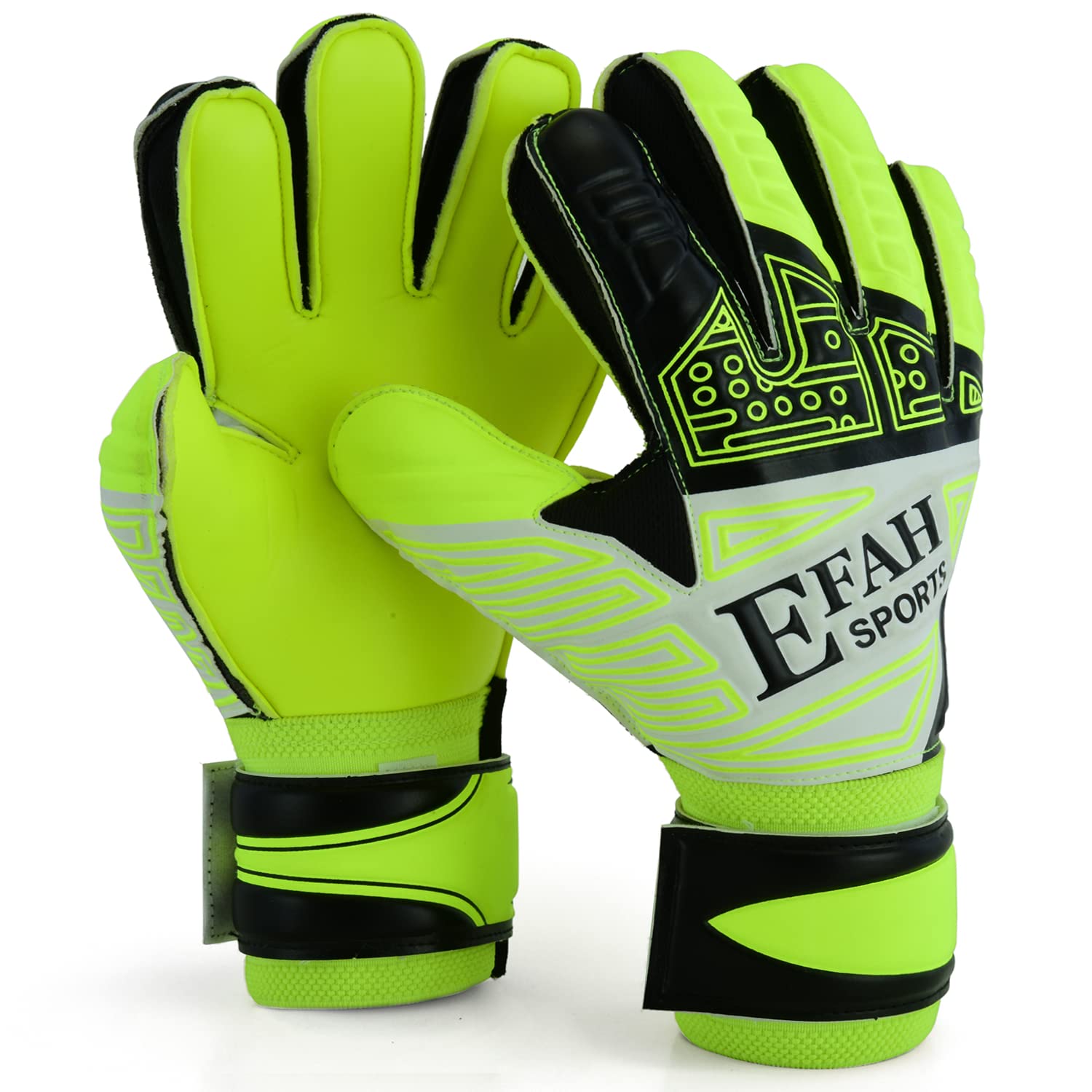 EFAH SPORTS Football Goalkeeper Gloves For Kids Boys Children Youth Soccer Goaile Glove With Fingersave and Double Wrist Protection Strong Grip Palms (Size 5 suitable for 9 to 12 years old, Yellow)