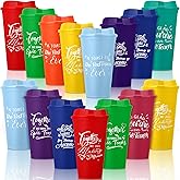 Pickmesh 15 Pcs Employee Appreciation Gifts Bulk 16 oz Plastic Tumbler with Lid Inspirational Staff Thank You Gifts for Team Reusable Travel Coffee Cups for Coworker Volunteer Teacher (Bright Color)