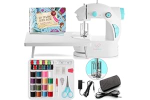 CRAFTBUD Mini Sewing Machine for Beginners, 48-Piece Portable Sewing Machine, Dual Speed Small Sewing Machine, Adults and Kids Sewing Machine, Travel Beginner Sewing Machines with Sewing Kit and Book, Blue