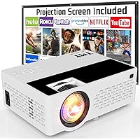 TMY Projector with 100 Inch Projector Screen, 1080P Full HD Supported Video Projector, Mini Movie Projector Compatible…