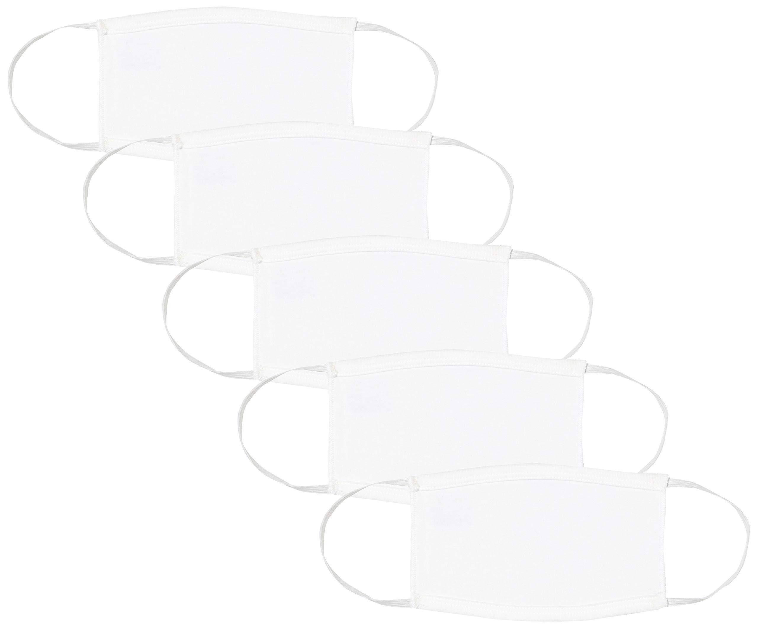 Oscars Apparel Kids Reusable Face Mask, 100% BCI Cotton with Elastic Loop, White (5 Pack) OA Kids Elastic Loop Face Masks